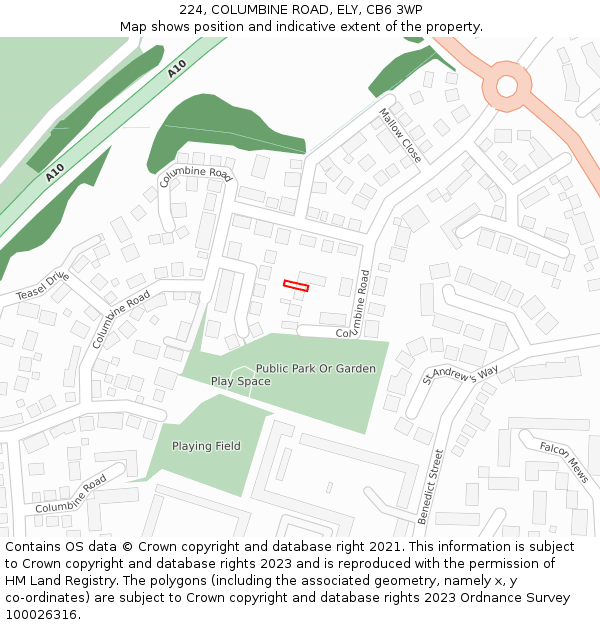 224, COLUMBINE ROAD, ELY, CB6 3WP: Location map and indicative extent of plot