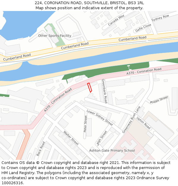 224, CORONATION ROAD, SOUTHVILLE, BRISTOL, BS3 1RL: Location map and indicative extent of plot