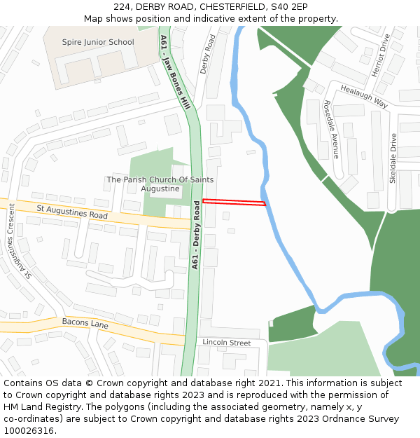 224, DERBY ROAD, CHESTERFIELD, S40 2EP: Location map and indicative extent of plot