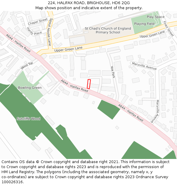 224, HALIFAX ROAD, BRIGHOUSE, HD6 2QG: Location map and indicative extent of plot