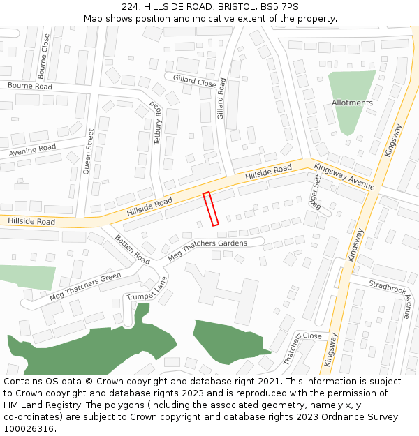 224, HILLSIDE ROAD, BRISTOL, BS5 7PS: Location map and indicative extent of plot