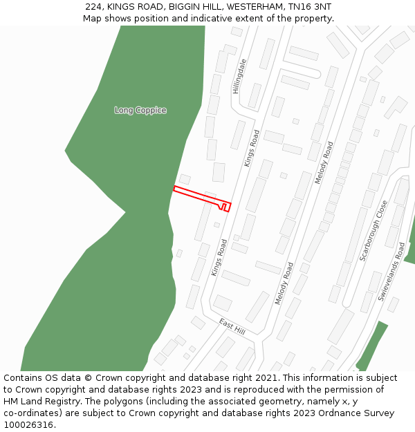 224, KINGS ROAD, BIGGIN HILL, WESTERHAM, TN16 3NT: Location map and indicative extent of plot