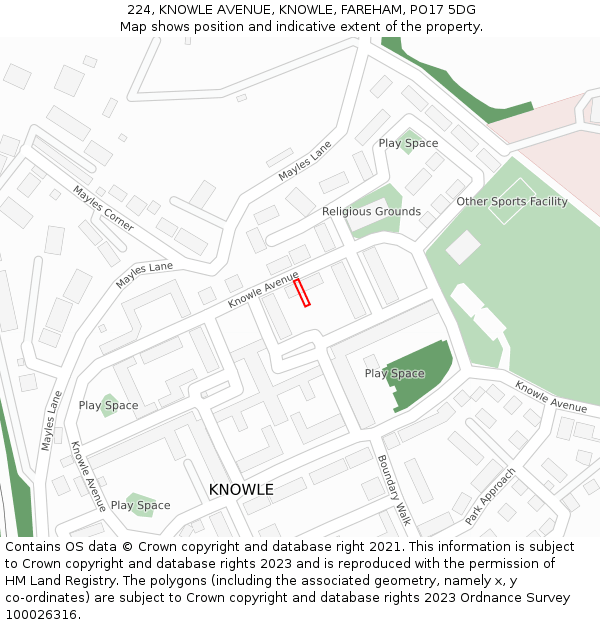 224, KNOWLE AVENUE, KNOWLE, FAREHAM, PO17 5DG: Location map and indicative extent of plot