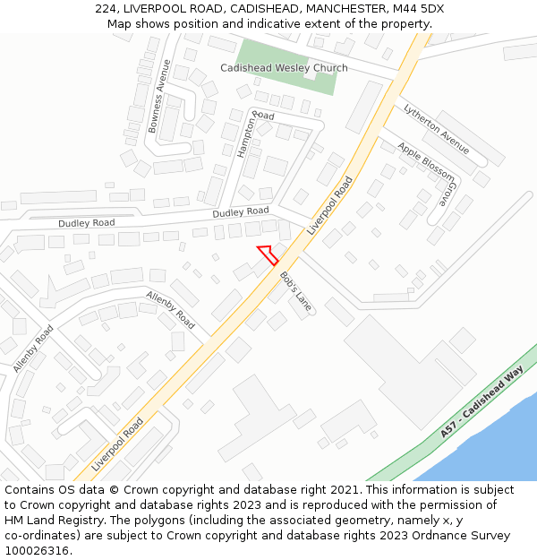 224, LIVERPOOL ROAD, CADISHEAD, MANCHESTER, M44 5DX: Location map and indicative extent of plot