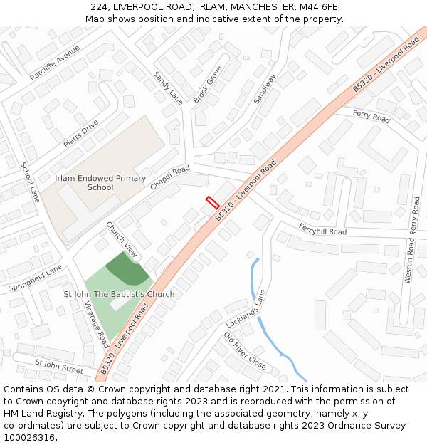 224, LIVERPOOL ROAD, IRLAM, MANCHESTER, M44 6FE: Location map and indicative extent of plot