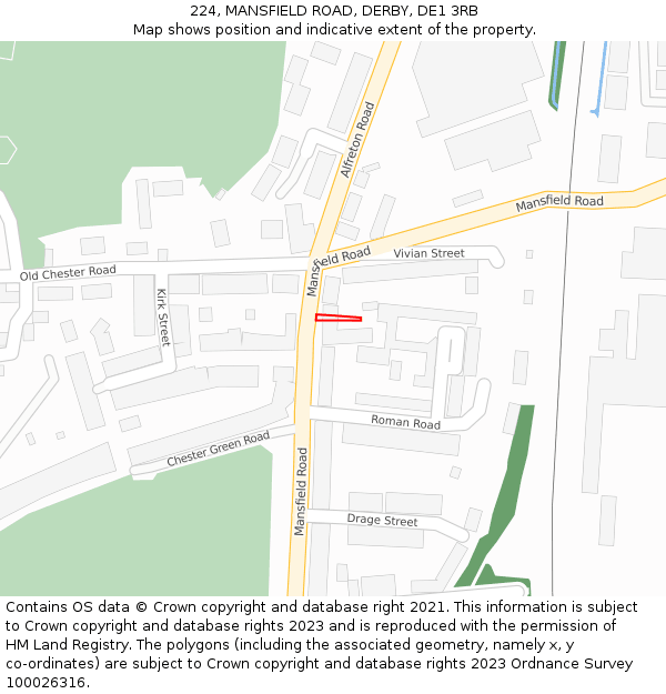 224, MANSFIELD ROAD, DERBY, DE1 3RB: Location map and indicative extent of plot