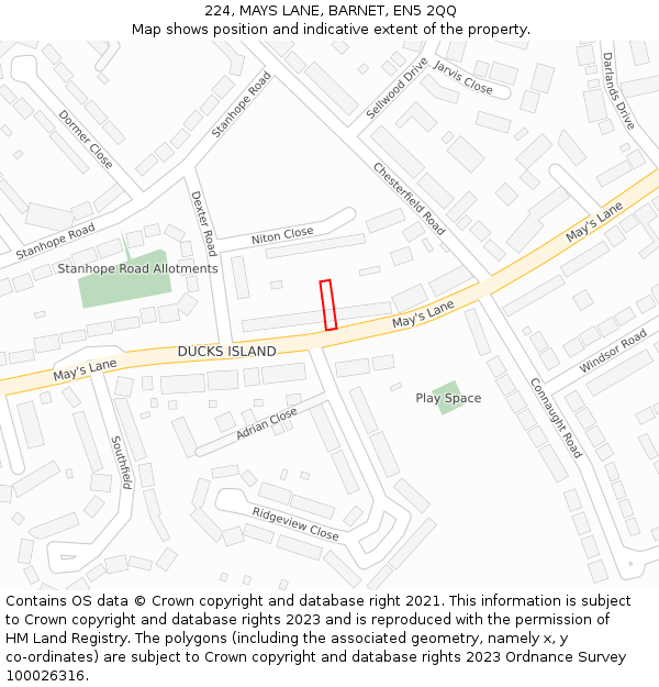 224, MAYS LANE, BARNET, EN5 2QQ: Location map and indicative extent of plot