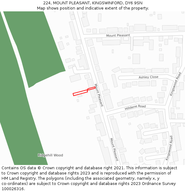 224, MOUNT PLEASANT, KINGSWINFORD, DY6 9SN: Location map and indicative extent of plot