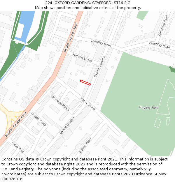 224, OXFORD GARDENS, STAFFORD, ST16 3JG: Location map and indicative extent of plot