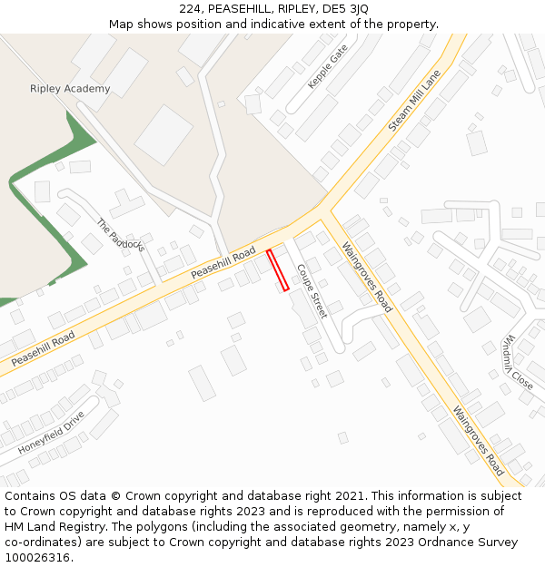 224, PEASEHILL, RIPLEY, DE5 3JQ: Location map and indicative extent of plot