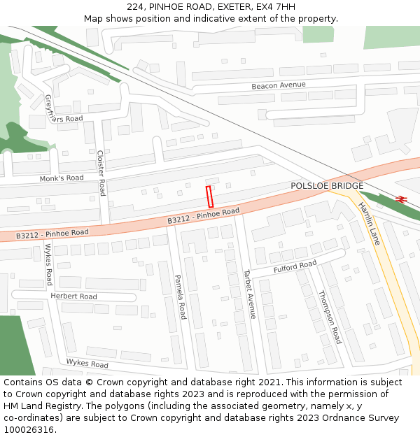 224, PINHOE ROAD, EXETER, EX4 7HH: Location map and indicative extent of plot