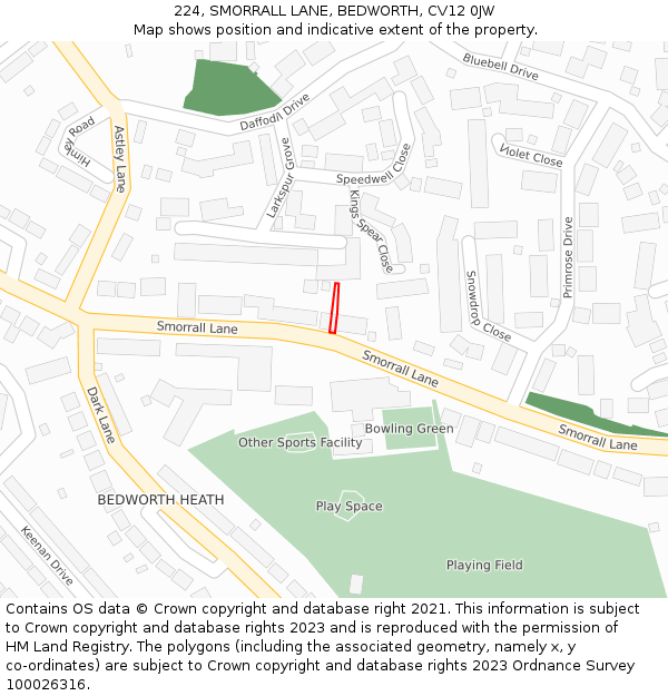 224, SMORRALL LANE, BEDWORTH, CV12 0JW: Location map and indicative extent of plot