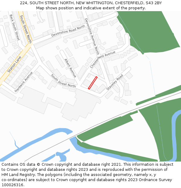 224, SOUTH STREET NORTH, NEW WHITTINGTON, CHESTERFIELD, S43 2BY: Location map and indicative extent of plot