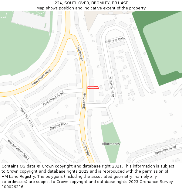 224, SOUTHOVER, BROMLEY, BR1 4SE: Location map and indicative extent of plot