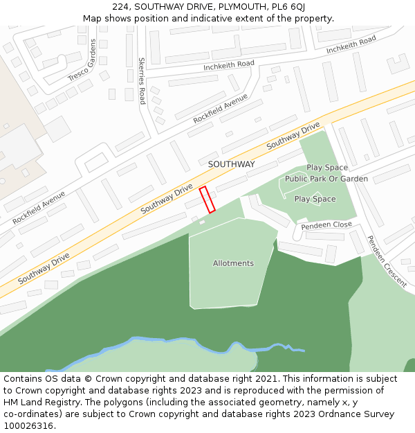 224, SOUTHWAY DRIVE, PLYMOUTH, PL6 6QJ: Location map and indicative extent of plot