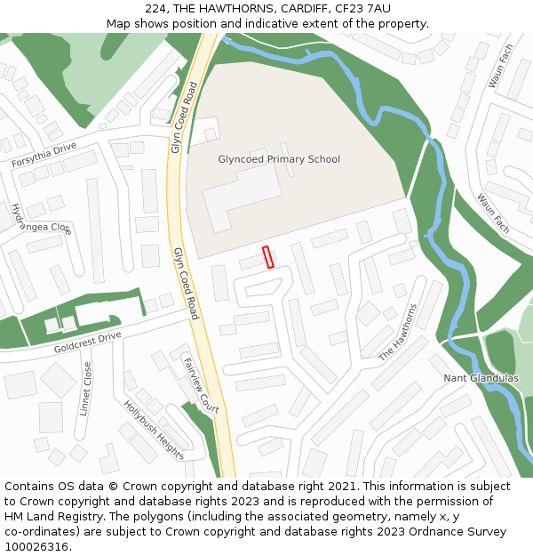 224, THE HAWTHORNS, CARDIFF, CF23 7AU: Location map and indicative extent of plot