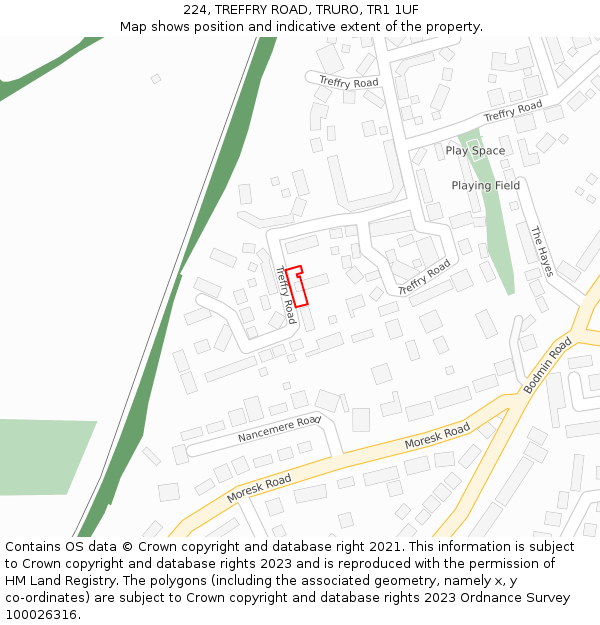 224, TREFFRY ROAD, TRURO, TR1 1UF: Location map and indicative extent of plot