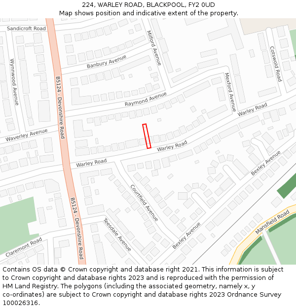 224, WARLEY ROAD, BLACKPOOL, FY2 0UD: Location map and indicative extent of plot