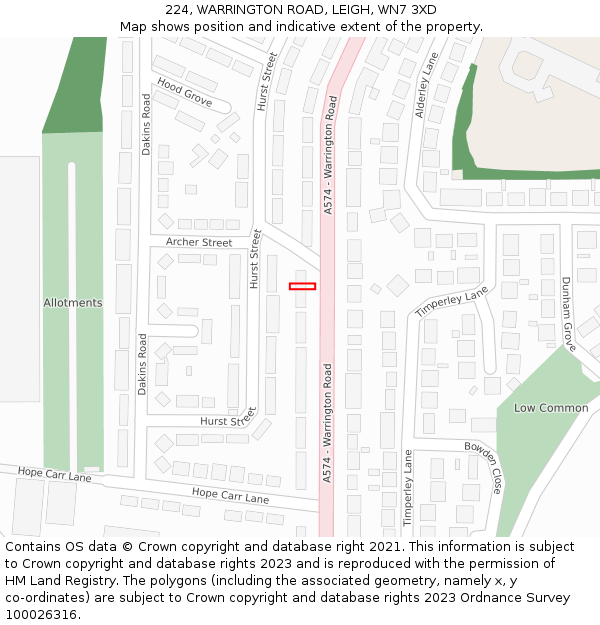 224, WARRINGTON ROAD, LEIGH, WN7 3XD: Location map and indicative extent of plot