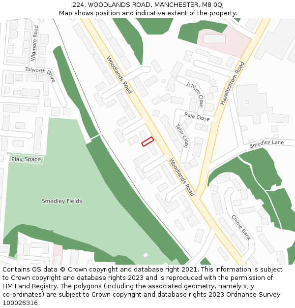 224, WOODLANDS ROAD, MANCHESTER, M8 0QJ: Location map and indicative extent of plot
