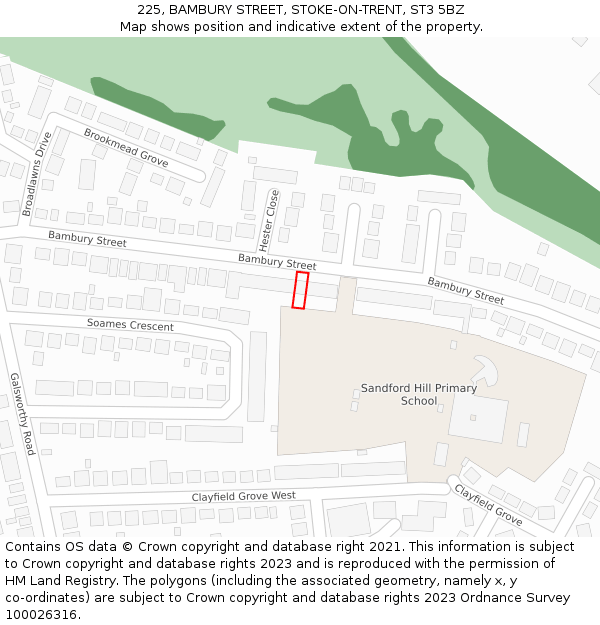225, BAMBURY STREET, STOKE-ON-TRENT, ST3 5BZ: Location map and indicative extent of plot