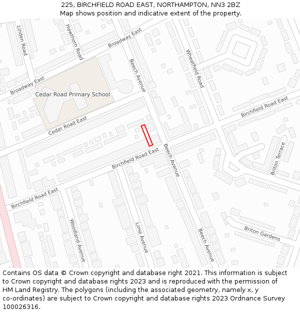225, BIRCHFIELD ROAD EAST, NORTHAMPTON, NN3 2BZ: Location map and indicative extent of plot