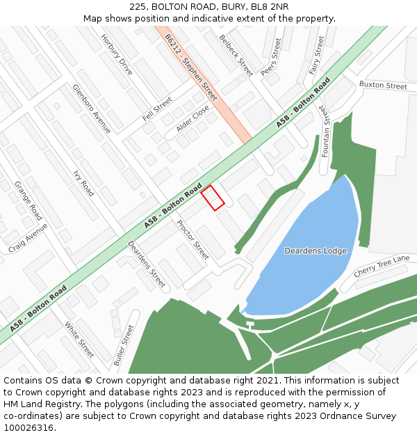 225, BOLTON ROAD, BURY, BL8 2NR: Location map and indicative extent of plot