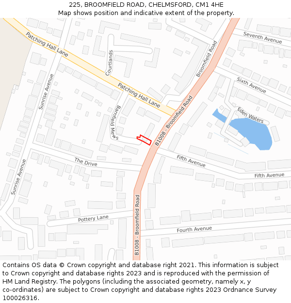 225, BROOMFIELD ROAD, CHELMSFORD, CM1 4HE: Location map and indicative extent of plot