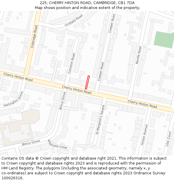 225, CHERRY HINTON ROAD, CAMBRIDGE, CB1 7DA: Location map and indicative extent of plot