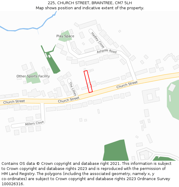 225, CHURCH STREET, BRAINTREE, CM7 5LH: Location map and indicative extent of plot