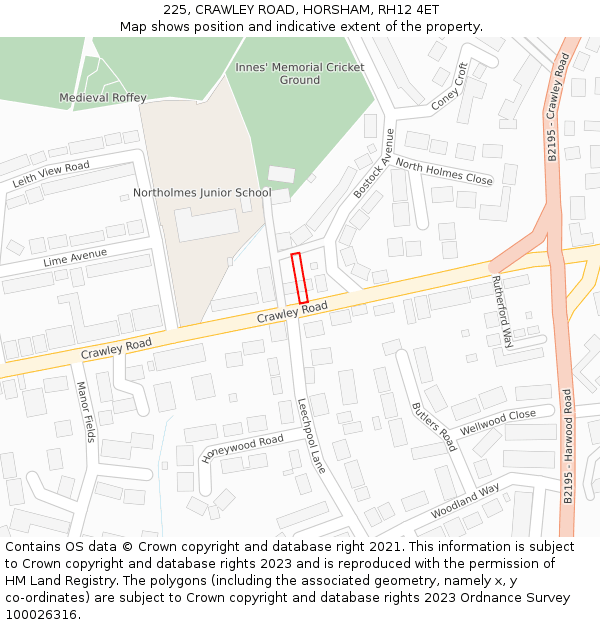 225, CRAWLEY ROAD, HORSHAM, RH12 4ET: Location map and indicative extent of plot