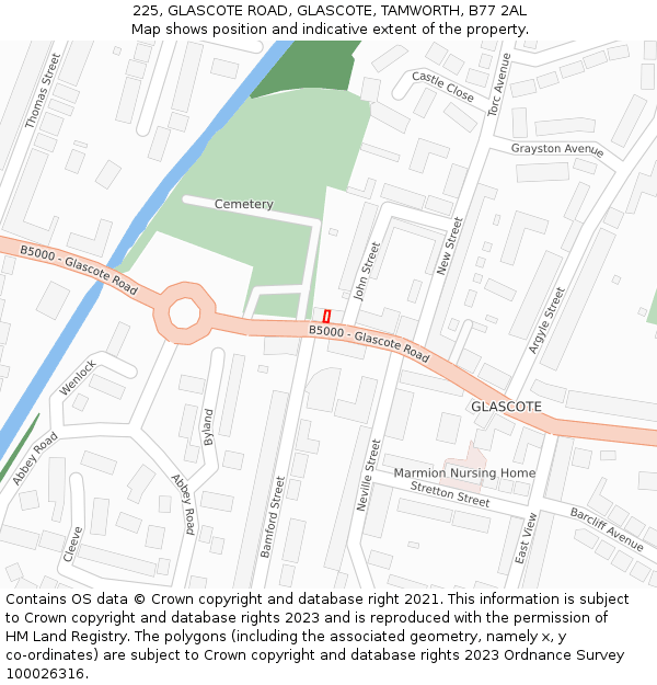 225, GLASCOTE ROAD, GLASCOTE, TAMWORTH, B77 2AL: Location map and indicative extent of plot
