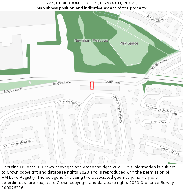 225, HEMERDON HEIGHTS, PLYMOUTH, PL7 2TJ: Location map and indicative extent of plot
