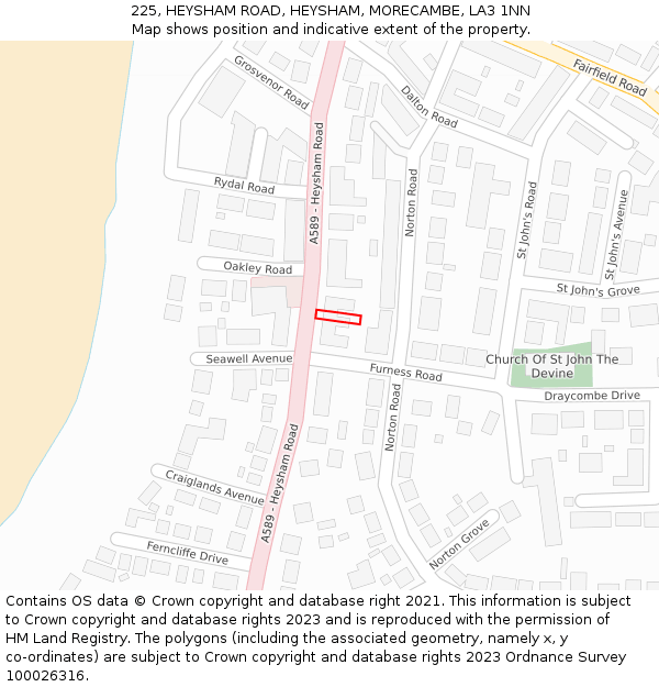 225, HEYSHAM ROAD, HEYSHAM, MORECAMBE, LA3 1NN: Location map and indicative extent of plot