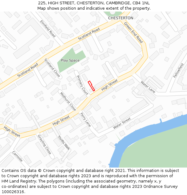 225, HIGH STREET, CHESTERTON, CAMBRIDGE, CB4 1NL: Location map and indicative extent of plot