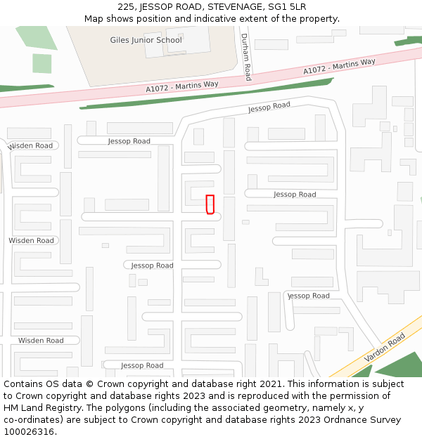 225, JESSOP ROAD, STEVENAGE, SG1 5LR: Location map and indicative extent of plot