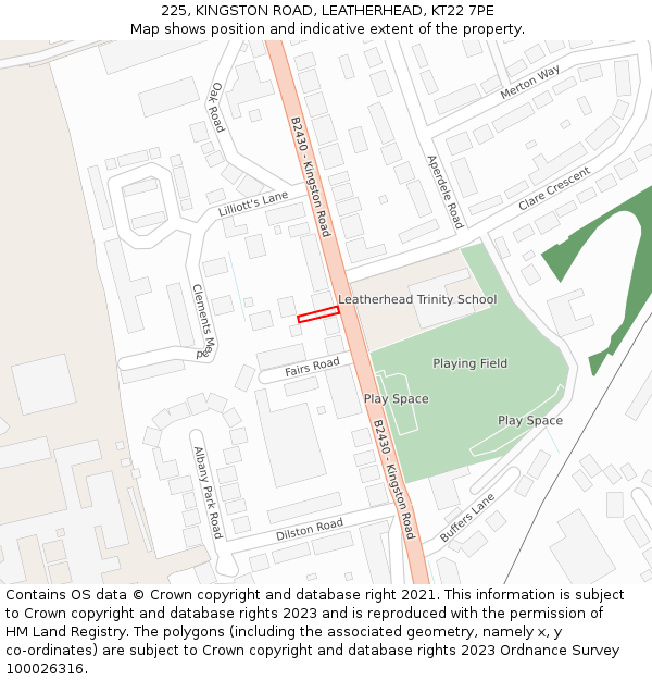 225, KINGSTON ROAD, LEATHERHEAD, KT22 7PE: Location map and indicative extent of plot
