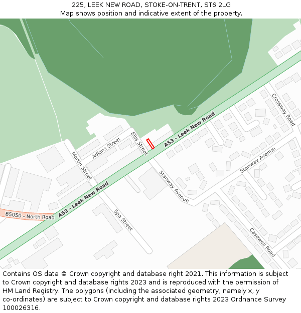 225, LEEK NEW ROAD, STOKE-ON-TRENT, ST6 2LG: Location map and indicative extent of plot