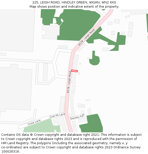 225, LEIGH ROAD, HINDLEY GREEN, WIGAN, WN2 4XG: Location map and indicative extent of plot