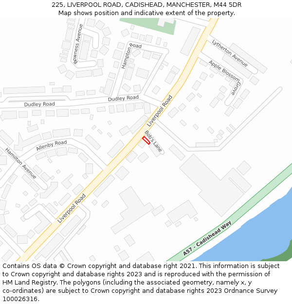 225, LIVERPOOL ROAD, CADISHEAD, MANCHESTER, M44 5DR: Location map and indicative extent of plot