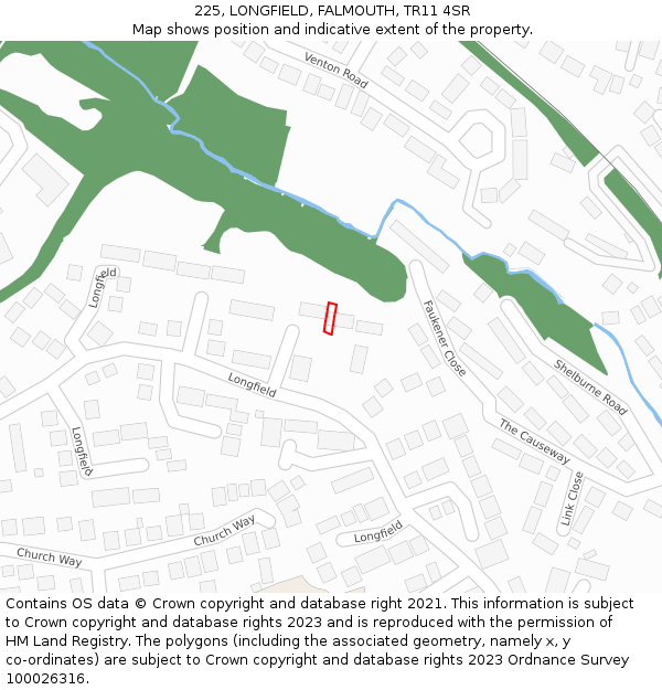 225, LONGFIELD, FALMOUTH, TR11 4SR: Location map and indicative extent of plot