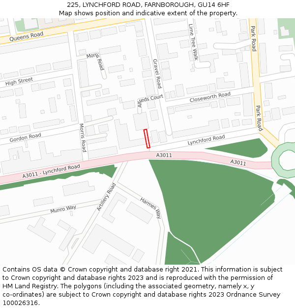225, LYNCHFORD ROAD, FARNBOROUGH, GU14 6HF: Location map and indicative extent of plot