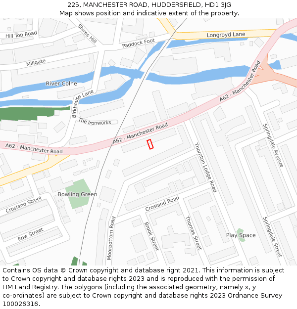 225, MANCHESTER ROAD, HUDDERSFIELD, HD1 3JG: Location map and indicative extent of plot