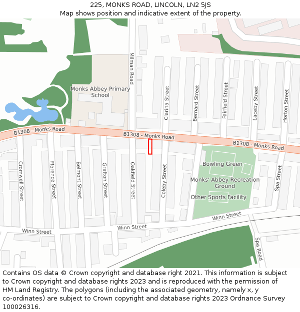 225, MONKS ROAD, LINCOLN, LN2 5JS: Location map and indicative extent of plot