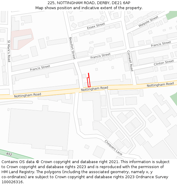225, NOTTINGHAM ROAD, DERBY, DE21 6AP: Location map and indicative extent of plot
