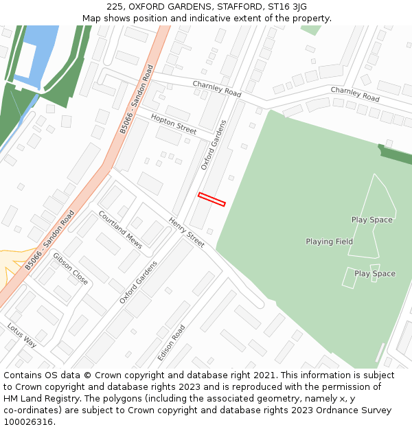 225, OXFORD GARDENS, STAFFORD, ST16 3JG: Location map and indicative extent of plot