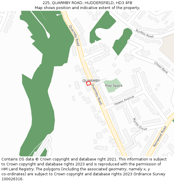 225, QUARMBY ROAD, HUDDERSFIELD, HD3 4FB: Location map and indicative extent of plot