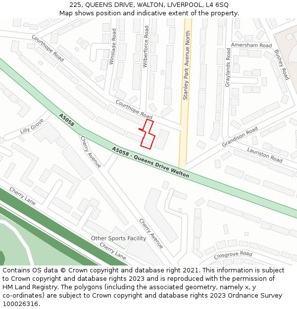 225, QUEENS DRIVE, WALTON, LIVERPOOL, L4 6SQ: Location map and indicative extent of plot