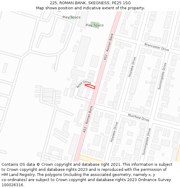 225, ROMAN BANK, SKEGNESS, PE25 1SG: Location map and indicative extent of plot