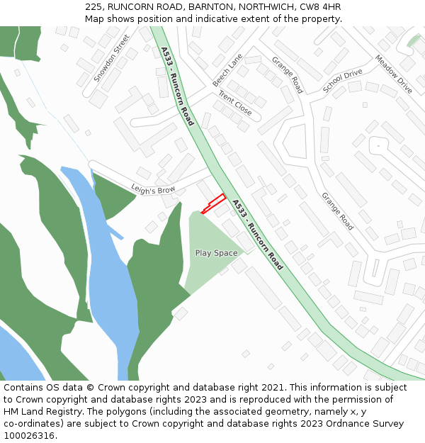 225, RUNCORN ROAD, BARNTON, NORTHWICH, CW8 4HR: Location map and indicative extent of plot